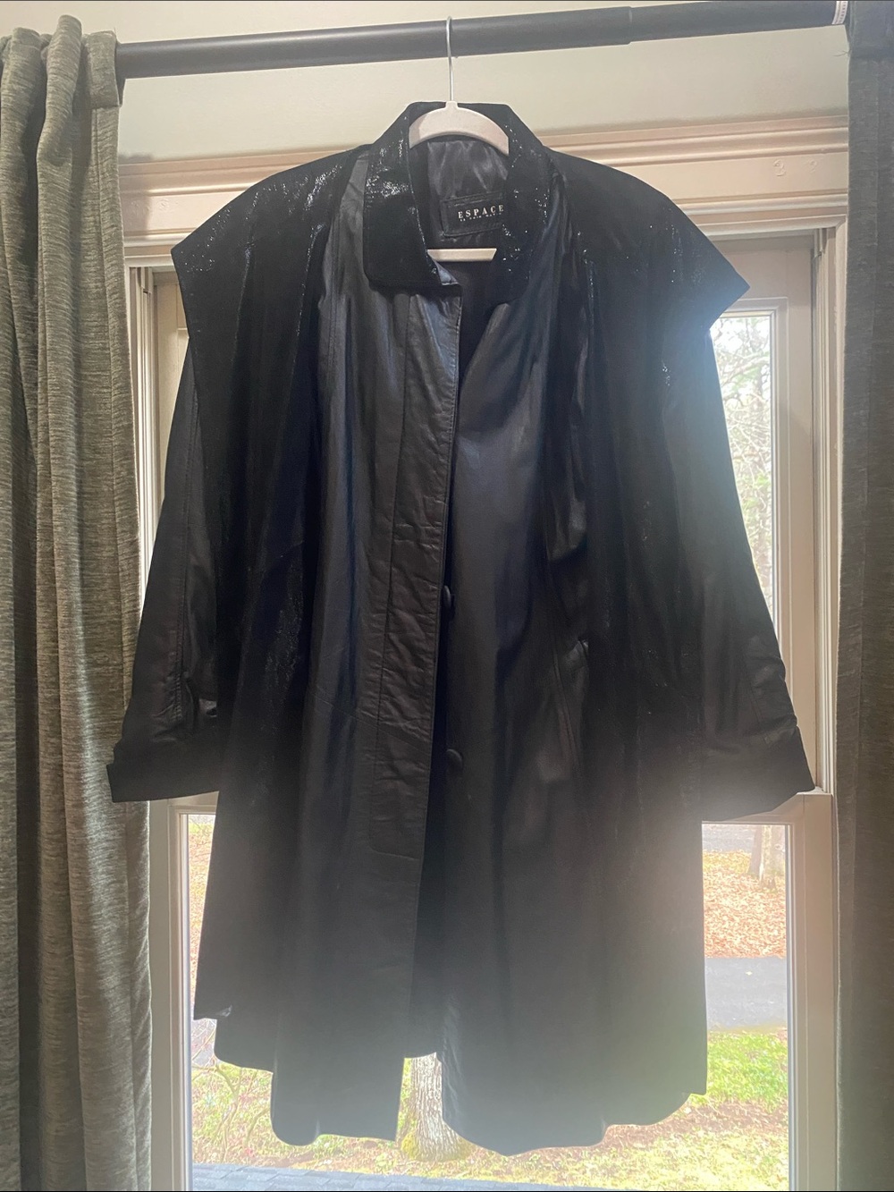 Espace Black Leather Trench Coat